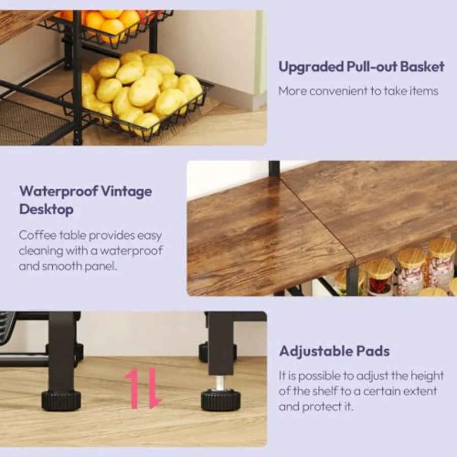 Baker's Rack Storage, Coffee Bar Cabinet, Shelves, Organizer 8 Hooks, Baskets