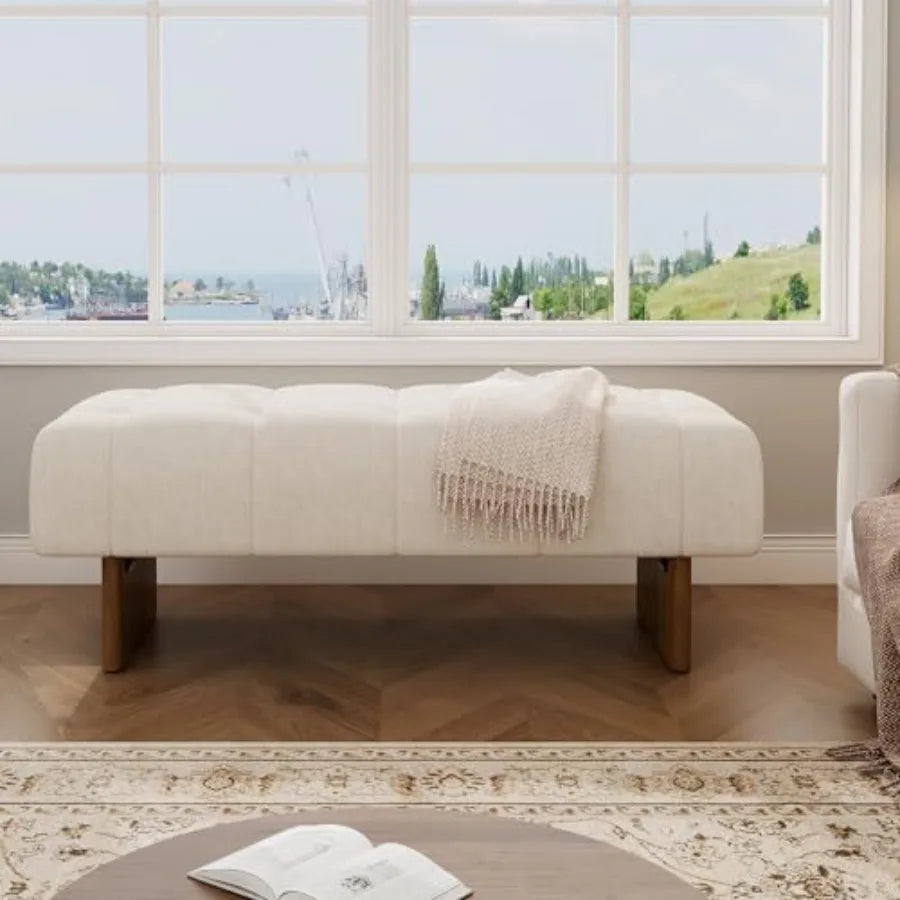 Yvone 49IN Upholstered Ottoman Bench, Wooden