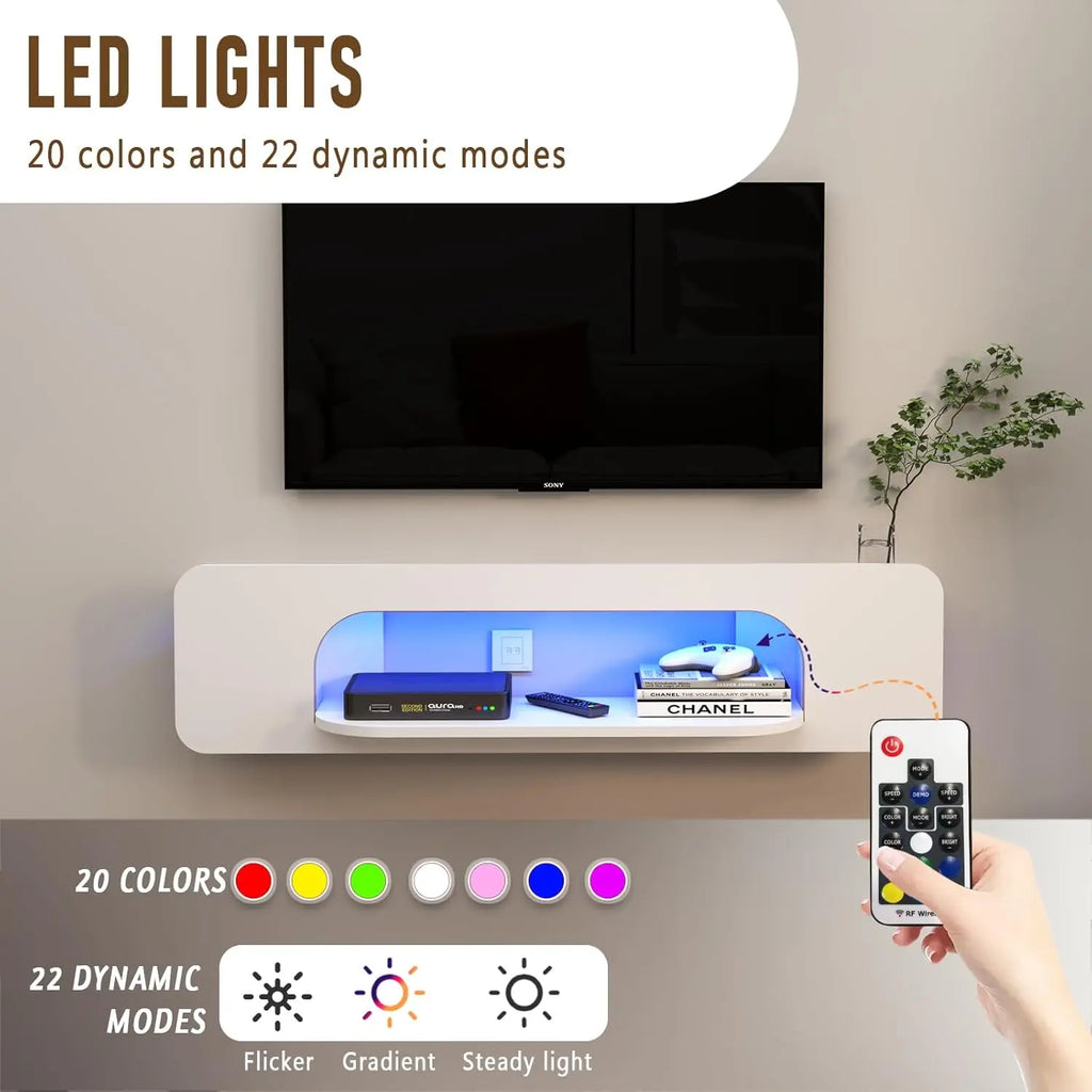 Floating TV Stand LED Lights, 58'' Wall Mounted , 1 Open Shelf