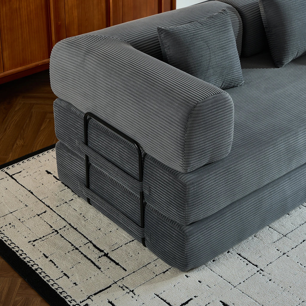 79" Folding Convertible Oversized Corduroy Sofa Bed, Boneless Loveseat