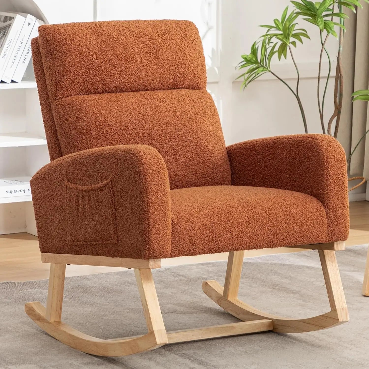 Rocking Chair, Sherpa Armchair with High Backrest