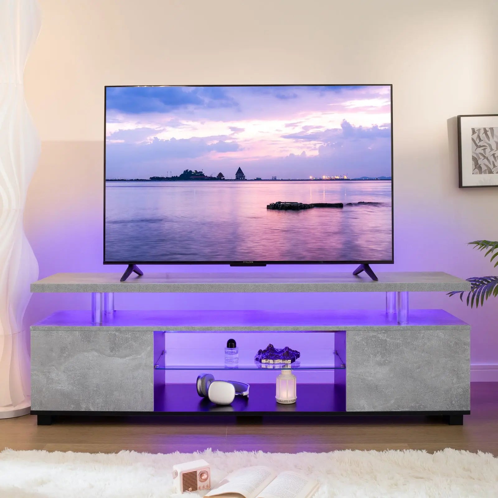 LED Entertainment Center, Gaming Center for 50inch TV, Storage, Shelf