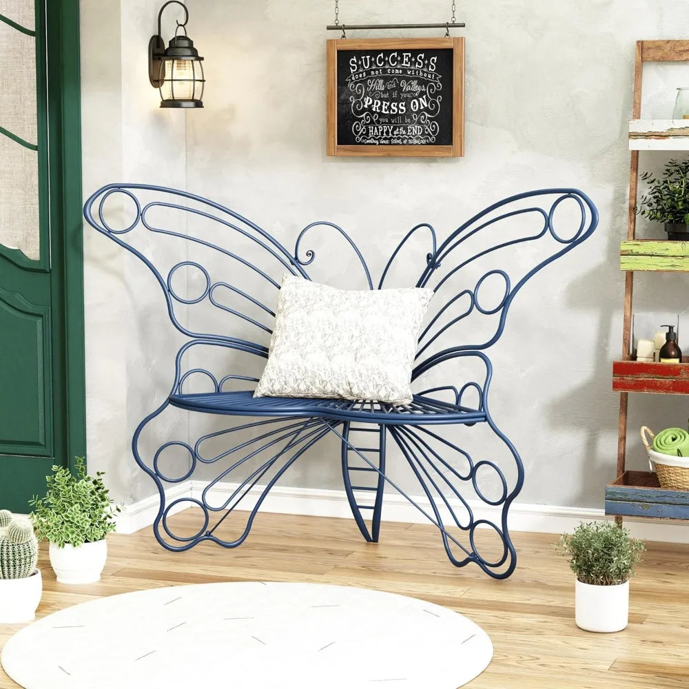 50IN Outdoor Garden Bench Butterfly Design, Sturdy Iron Frame
