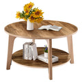 JHK 32IN Wood Round 2-Tier Coffee Table Storage 50 lbs