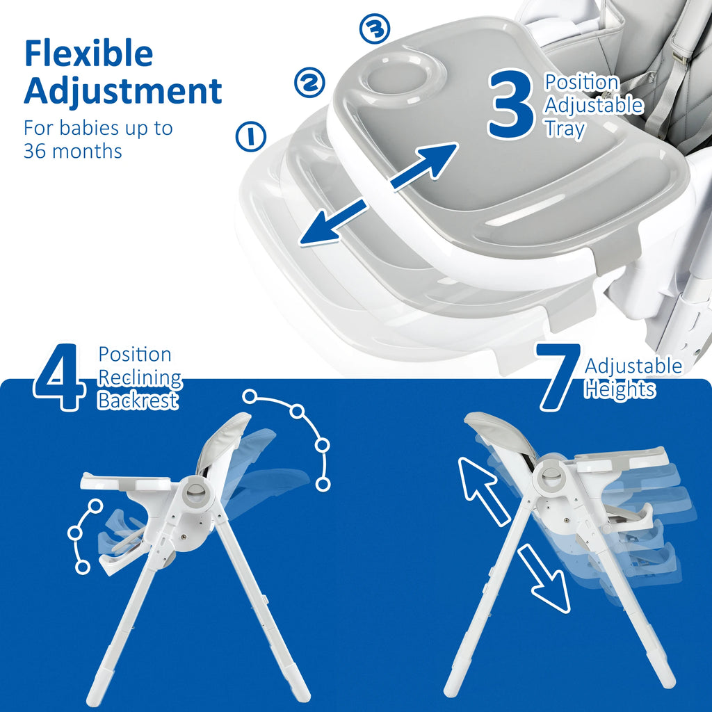 High Chair, Adjustable Height and Recline, Foldable High Chair