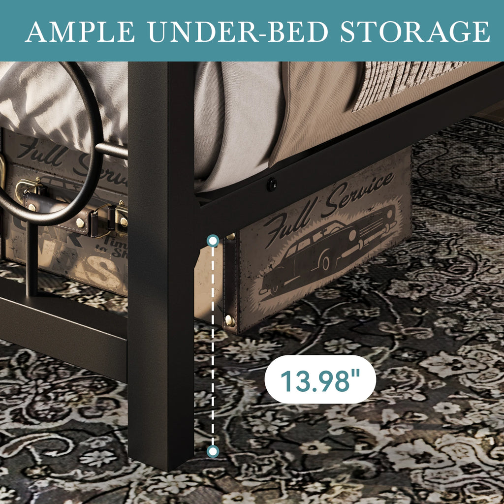 Metal Platform Frame, Circular Design Headboard/Footboard, Under Bed Storage