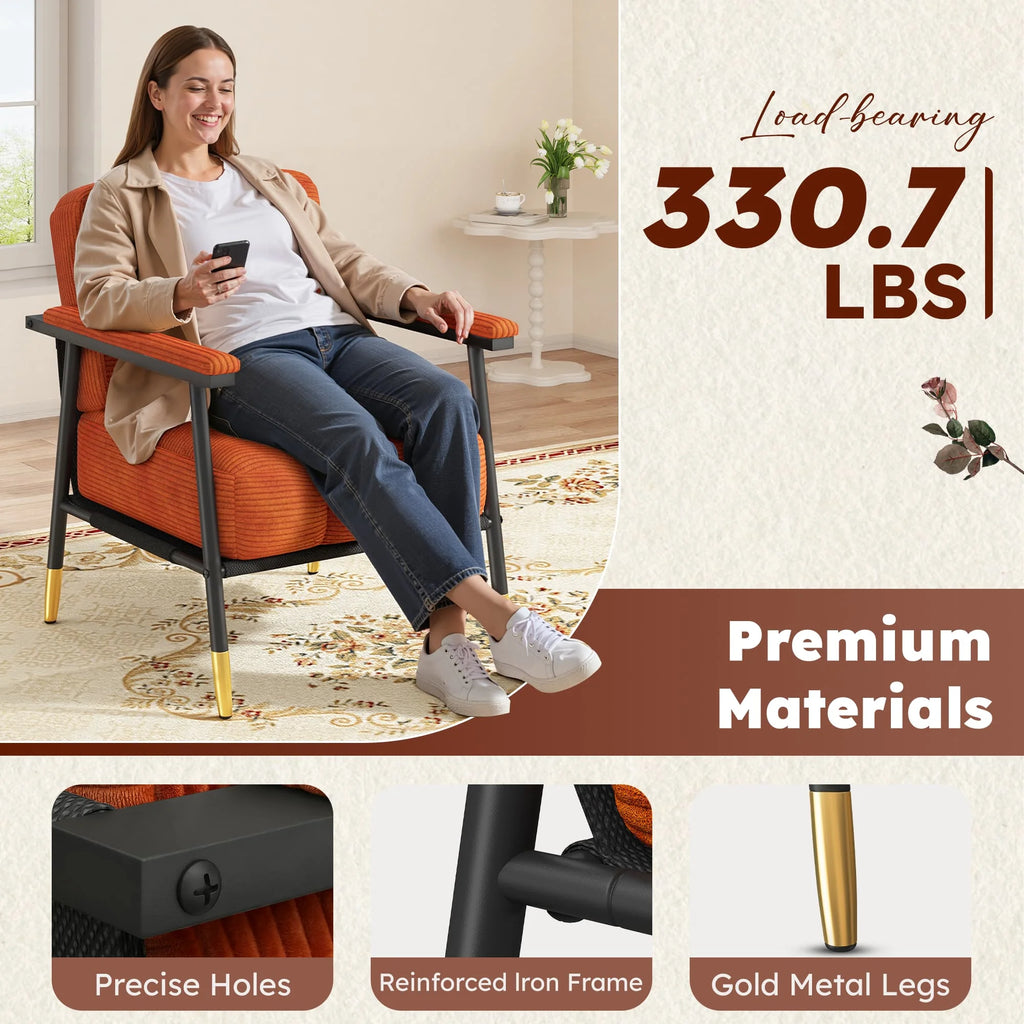 Accent Upholstered Armchair, Thick Cushion, with Metal Frame
