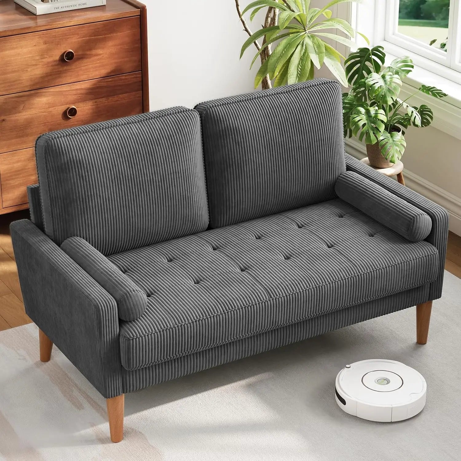 48IN Vesgantti Loveseat Sofa - Solid Wood Legs Throw Pillow Ashbeige