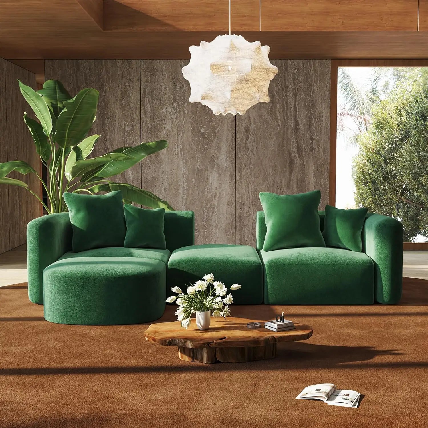 116" 4 Seat Sectional Couch Ottoman, Curved Back Sofa Oversized