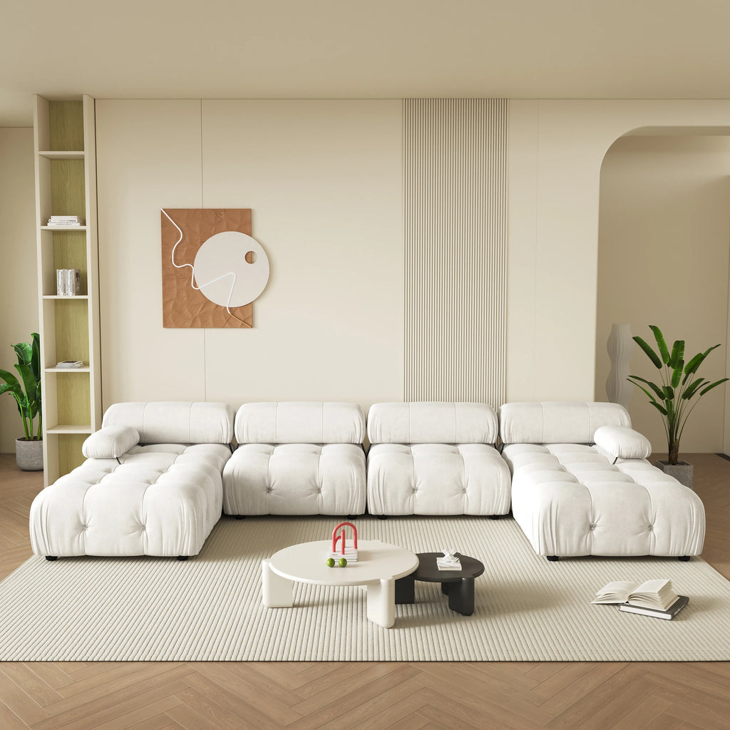 Sdorens 138" Sectional Couch U-Shape Velvet Sofa 2 Ottomans