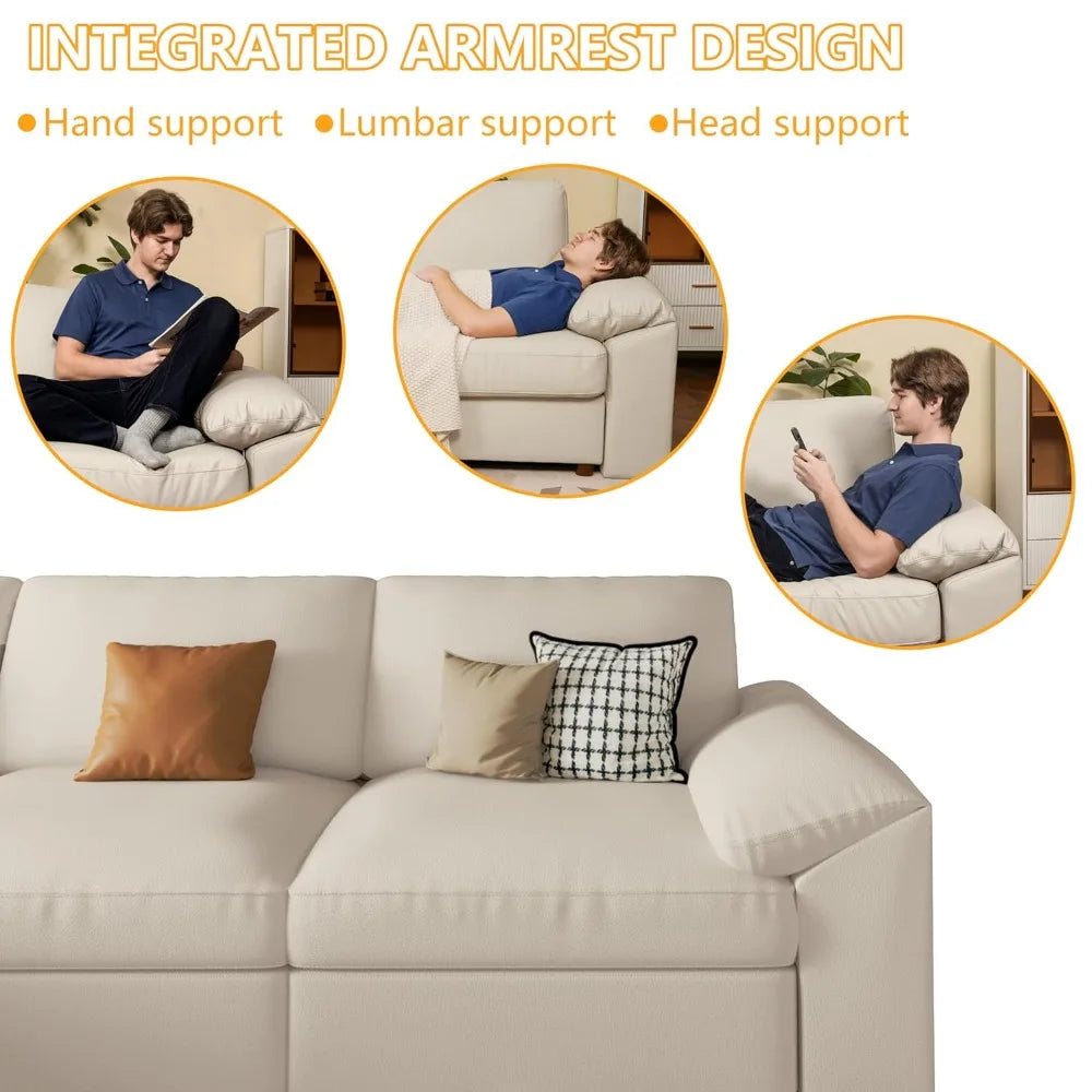 Oversized L-Shaped Leather Modular Sectional Sofa, Deep Seat