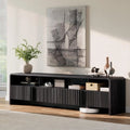 70IN Stand, Vertical Fluted Doors, 2 cabinets, 3 Open Compartments