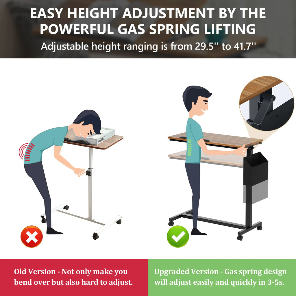 Height Adjustable C-Shaped Table, Wheels, Side Pocket, Tiltable Drawing Board