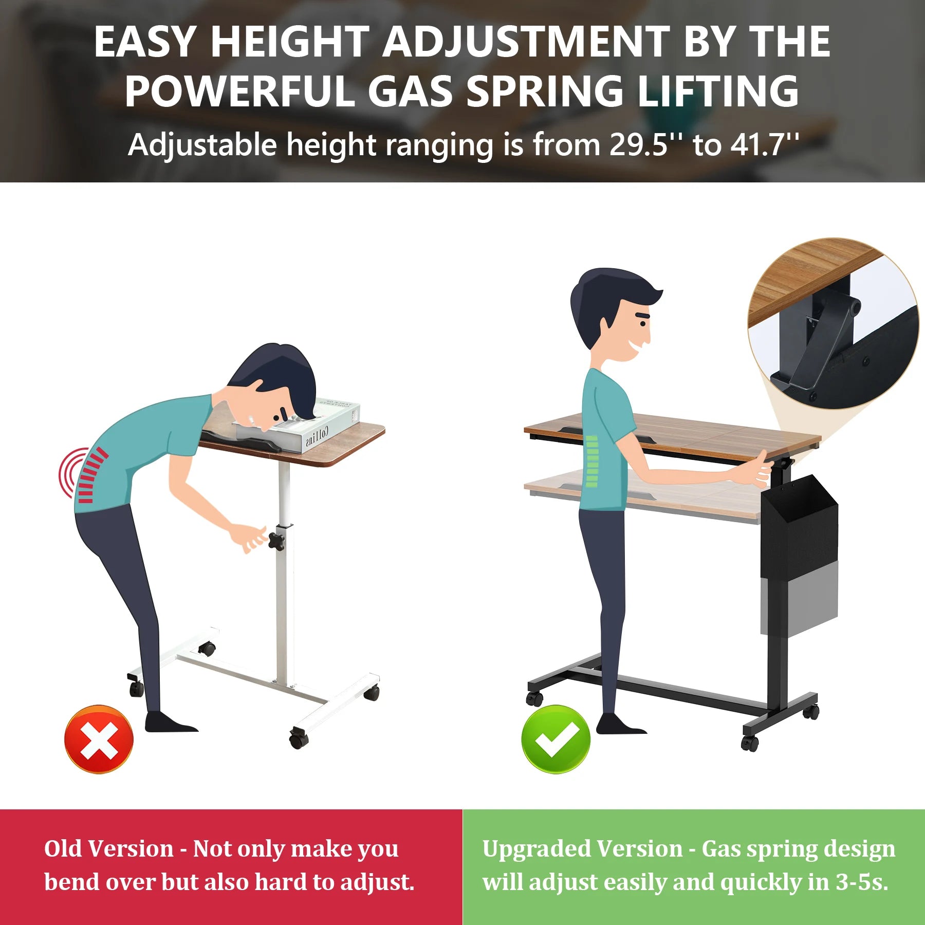 Height Adjustable C-Shaped Table, Wheels, Side Pocket, Tiltable Drawing Board