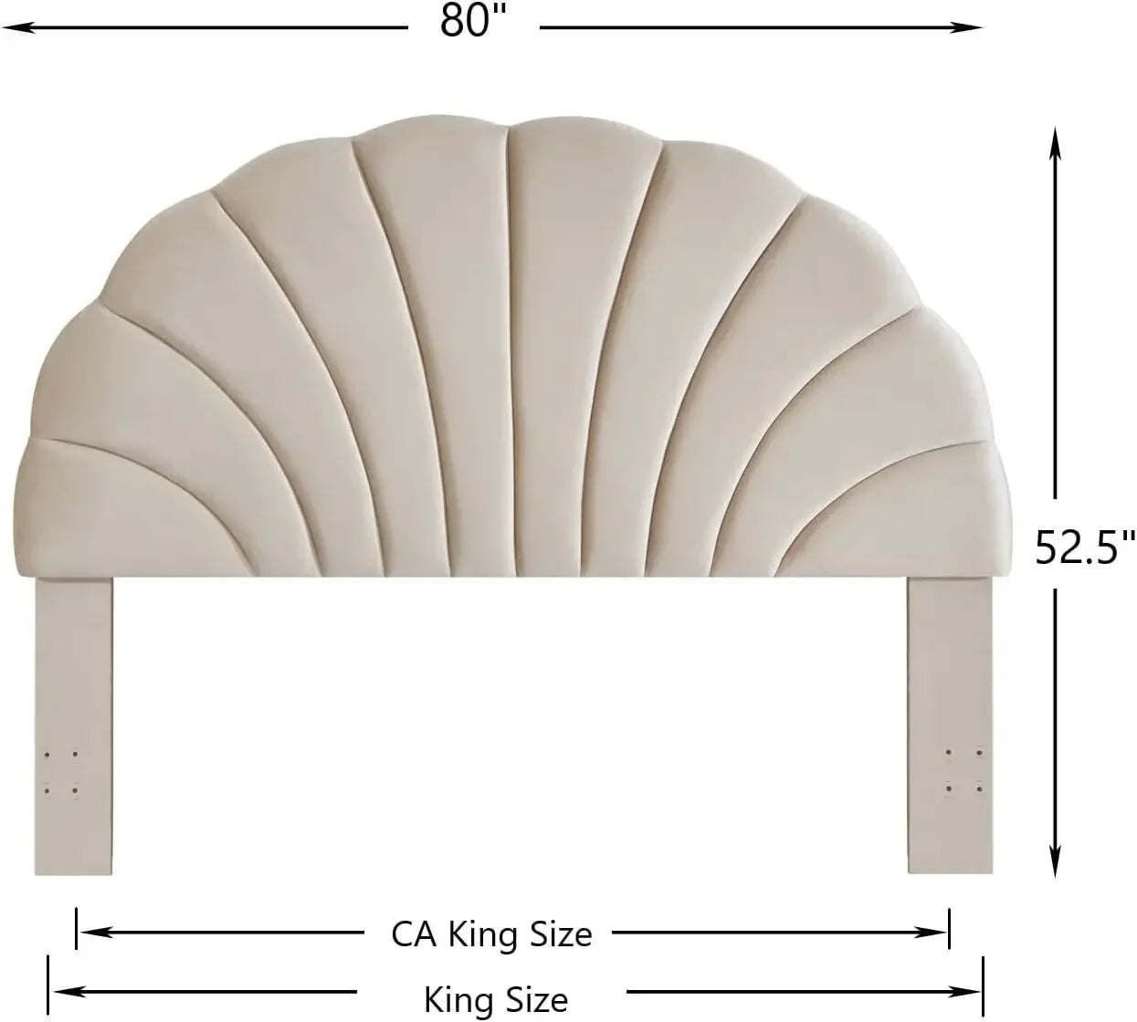 King/CA Headboard Stunning Crown Design, Upholstered Soft Velvet Petal, Beige