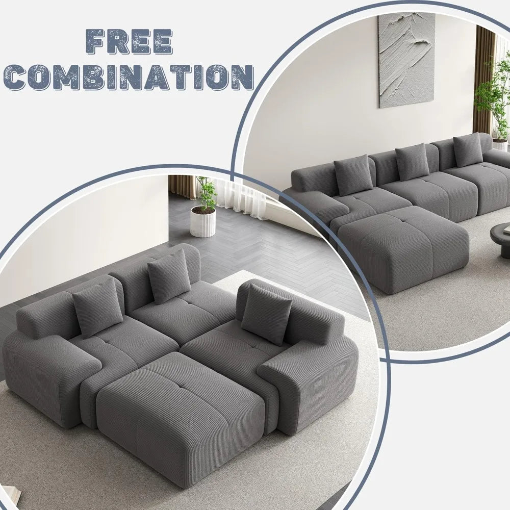 120" Boneless Cloud Modular Sectional Sofa, L-Shape Upholstered Cozy Corduroy
