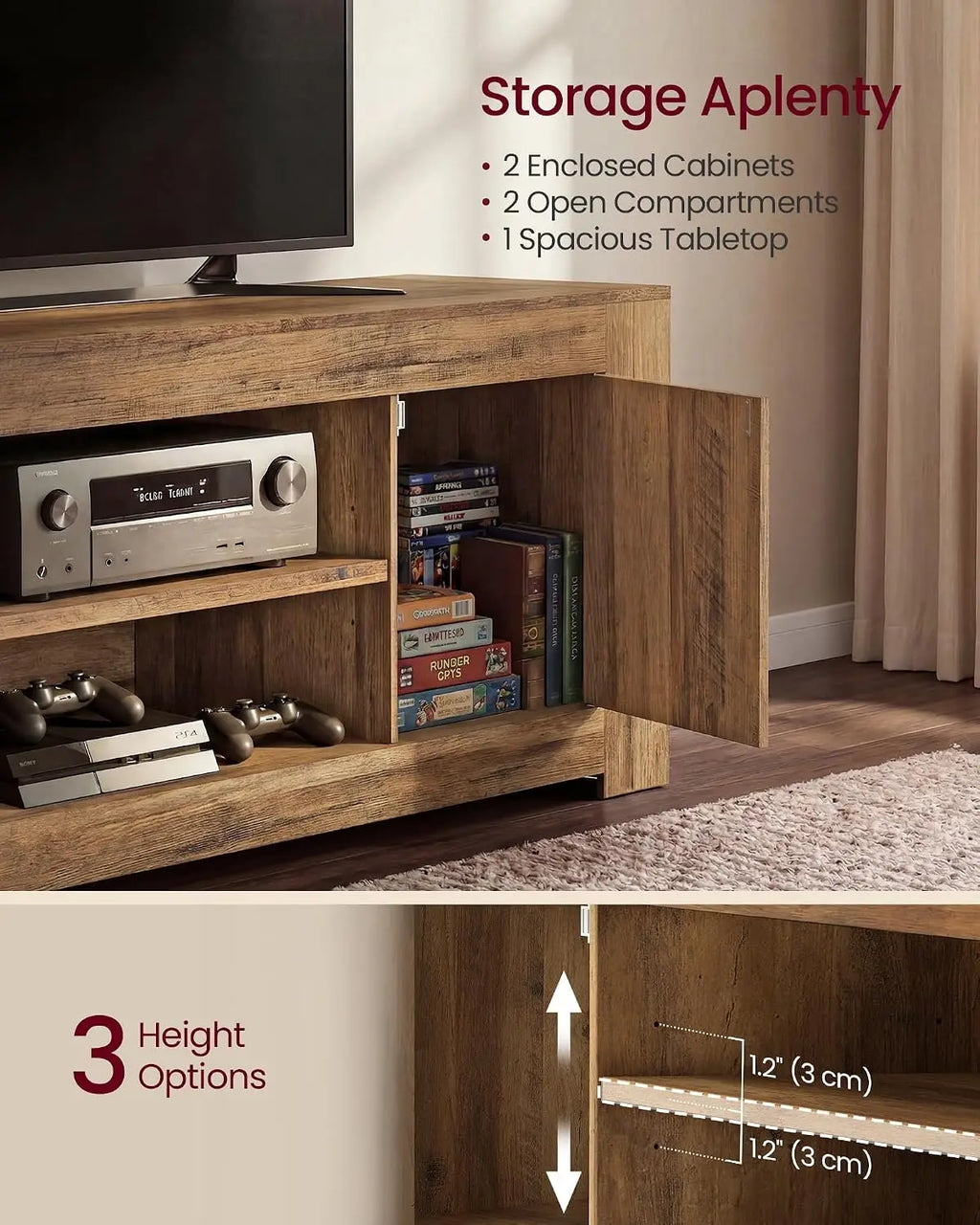 70IN Farmhouse TV Stand Media Console Table with Storage Cabinets