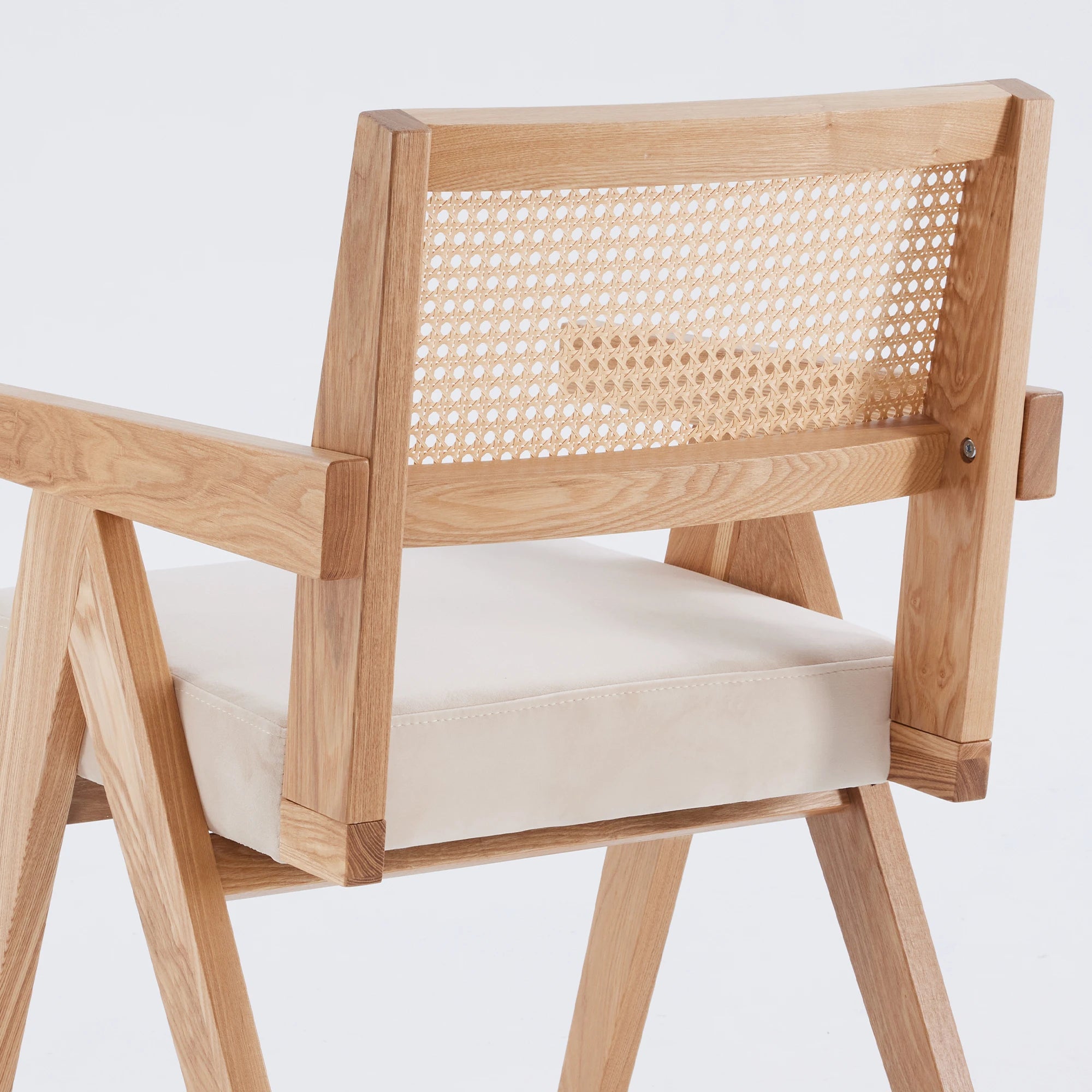 2 Rattan Chairs, Ash Wood Frame, Woven Rattan, Non-Slip Pads