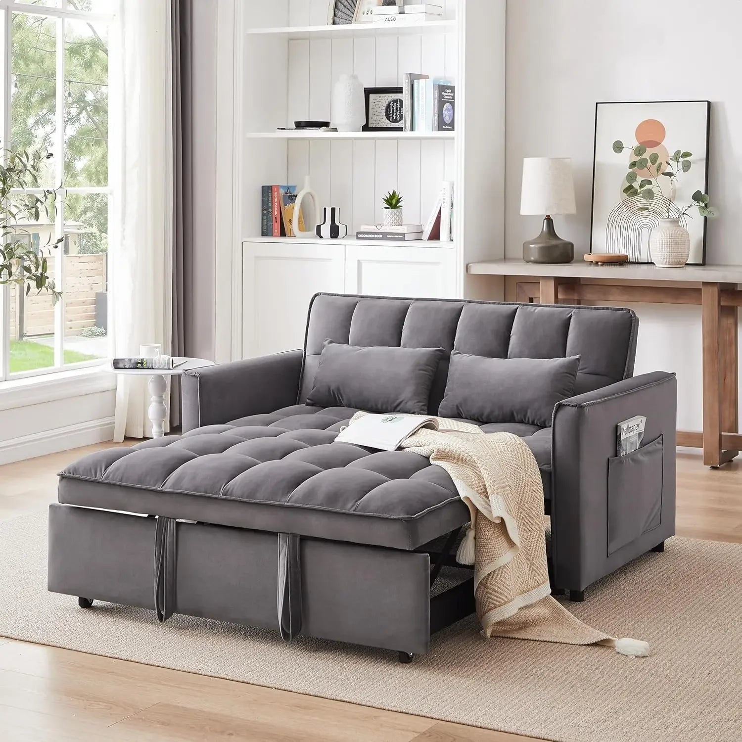 55" 3-in-1 Loveseat Sleeper Sofa Adjustable Reclining Pull Out