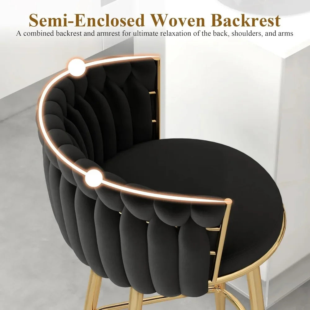 4-PC Velvet Upholstered 27IN (approx. 69 Cm) Seats, Hand-woven Backrest, Armrests
