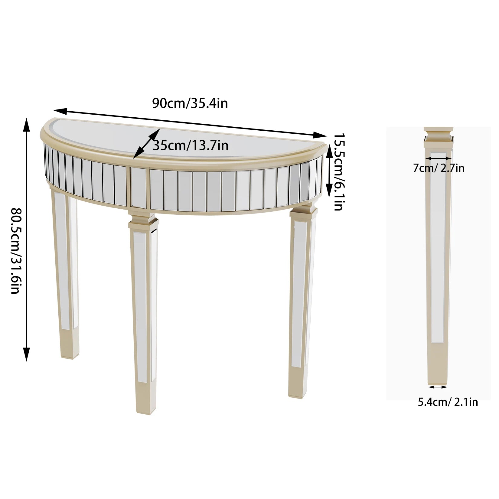Ornate Mirrored Half Moon Console Table