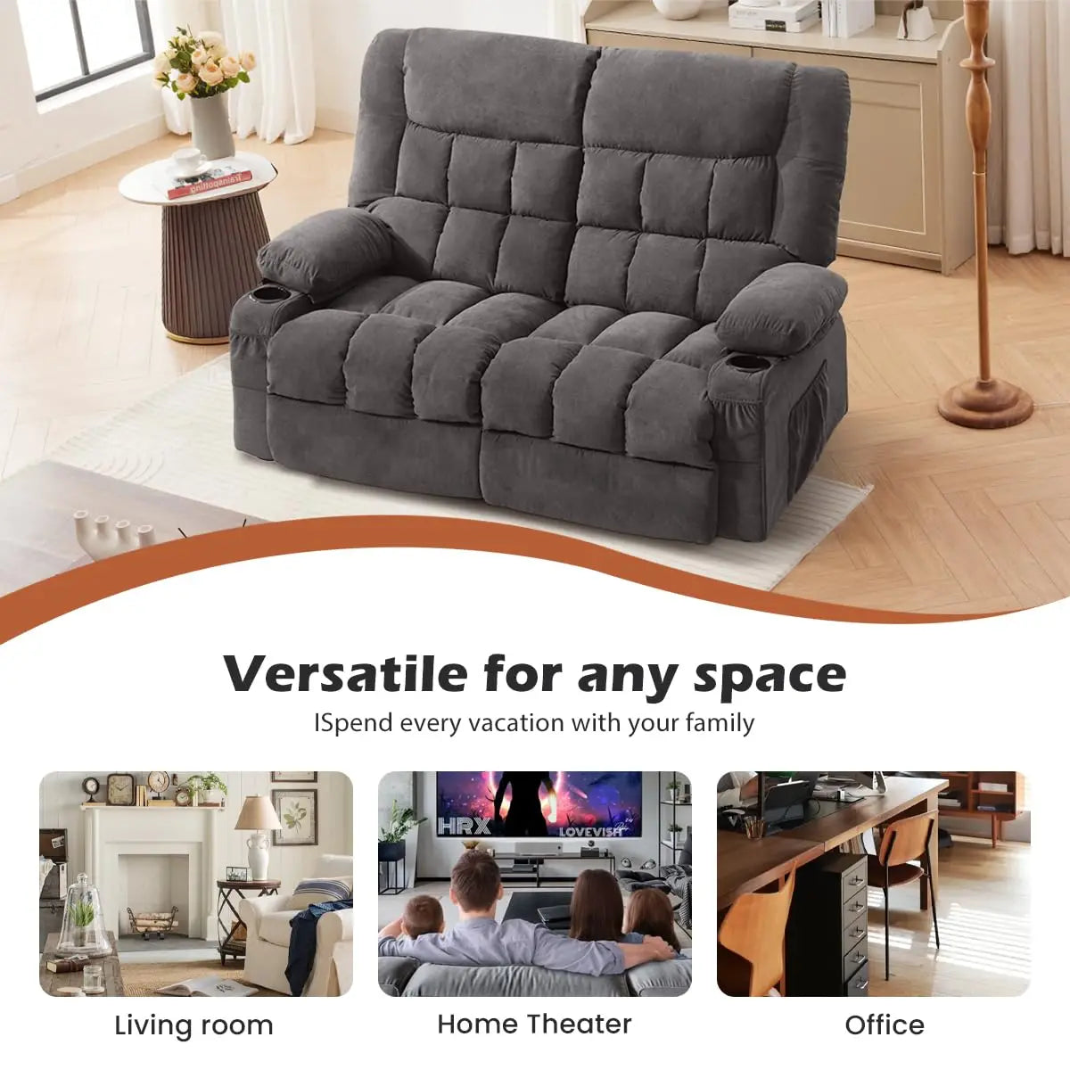 Recliner Loveseat Manual Oversized Recliner Cup Holders Ergonomic