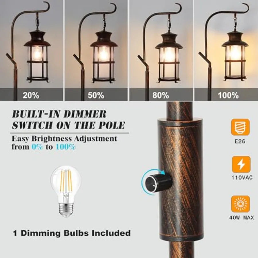 Dimmable Lantern Standing Lamp Rustic Farmhouse Finish