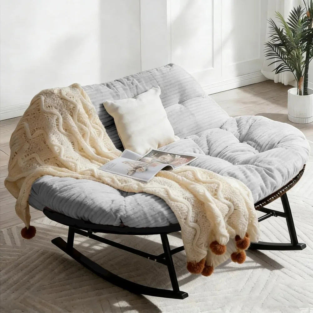 Oversize Rattan Papasan Chair for 2, Loveseat, Rocking Chair, Cushion,