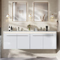 60" Floating LED Double Vanity/Cabinet-Soft Close, 3-Hole Sink,