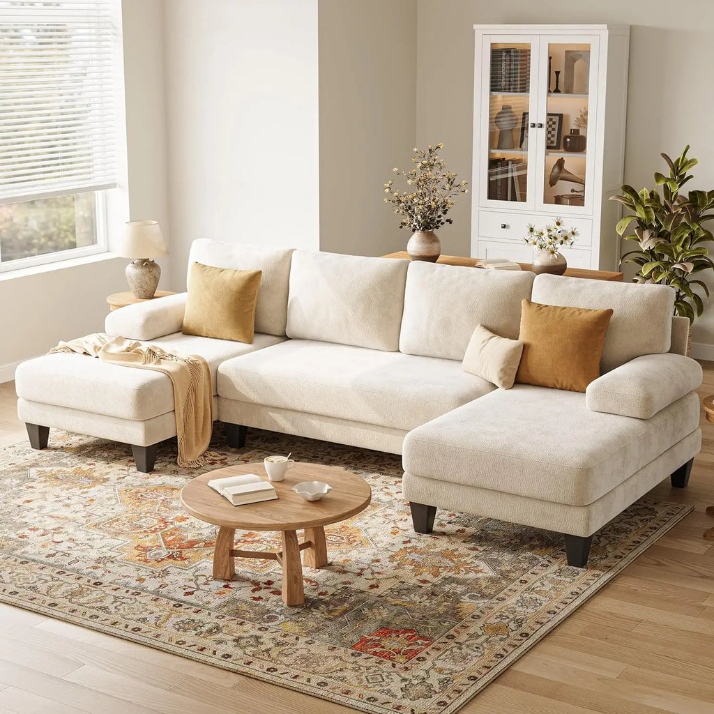 U-Shaped Sectional Couch | Chenille Sofa Double Chaise | 112IN