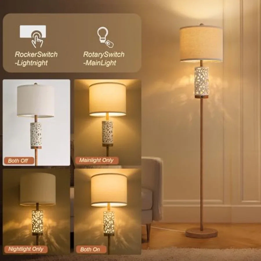 65" Tall Floor Lamp w/Night Light, Vintage Standing Lamp