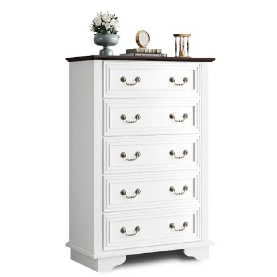 Farmhouse wood chest of drawers, 5 drawers Roman metal handles