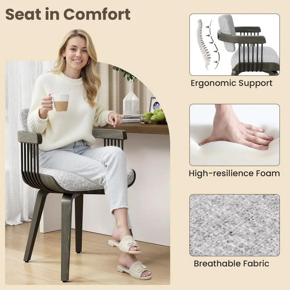 Dining Chairs Set-of-2 w/Arm and Wood Legs, holstered Fabric