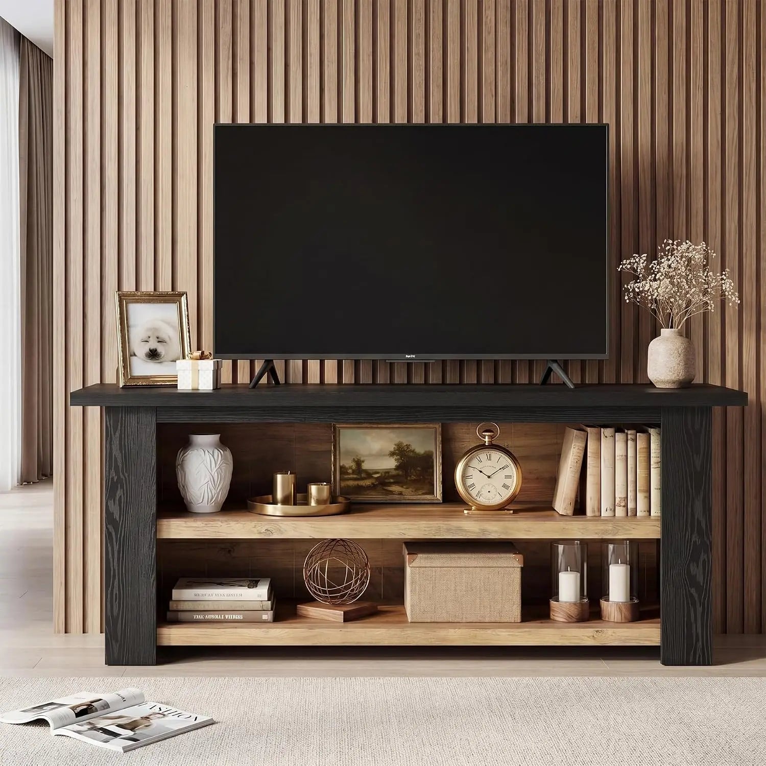 65IN Farmhouse Entertainment Center, Storage Cabinet