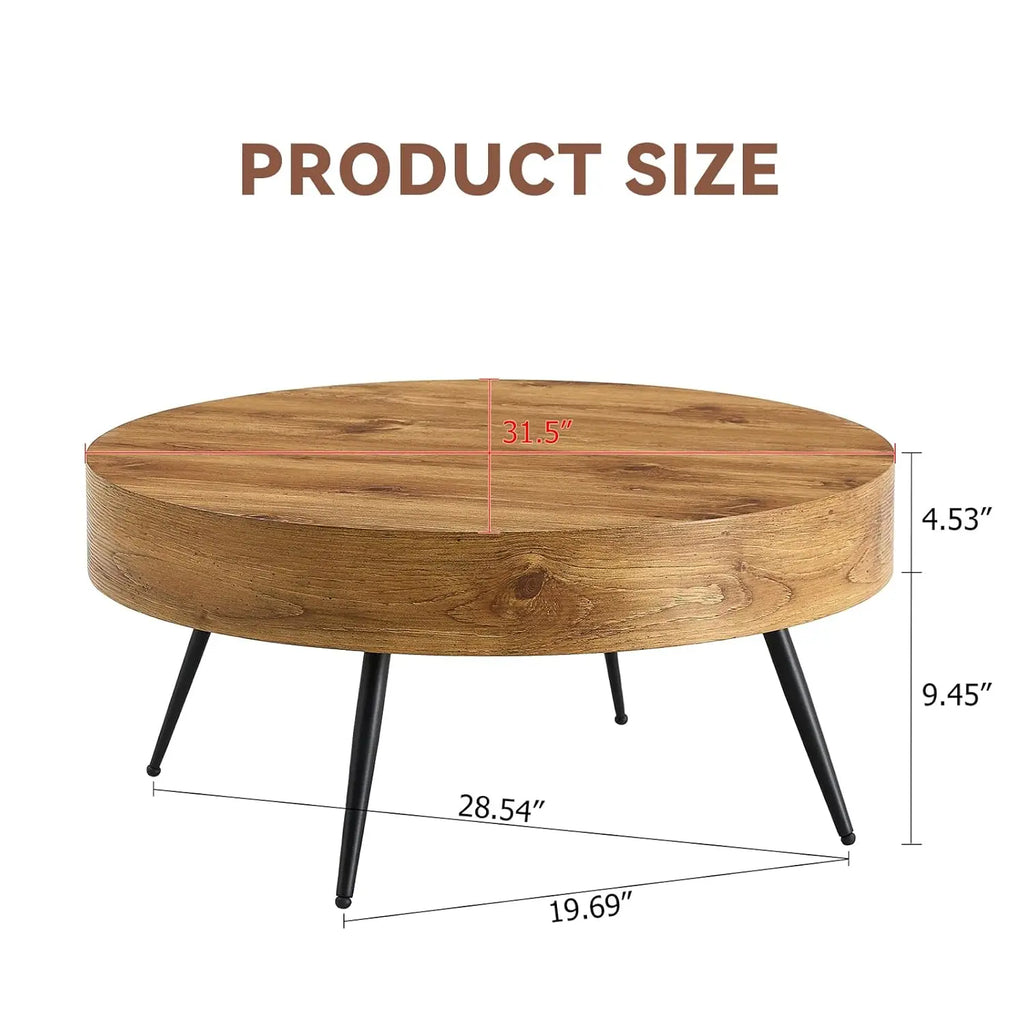 31.5" Wood Coffee Table, Storage Shelf, Round Accent Center Table