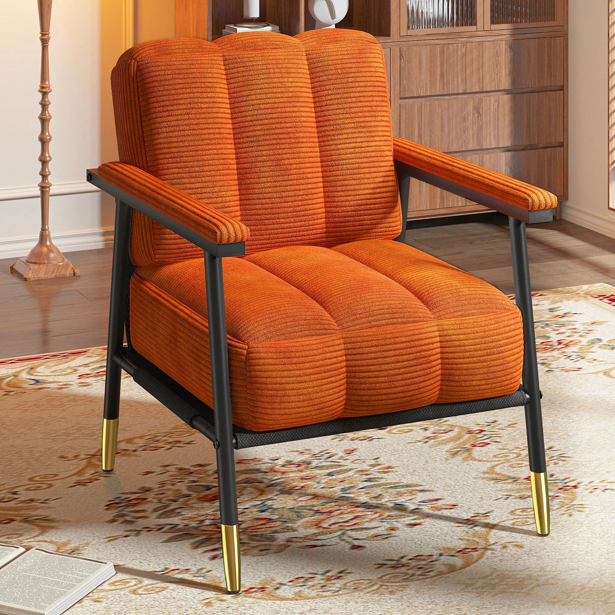 Accent Upholstered Armchair, Thick Cushion, with Metal Frame