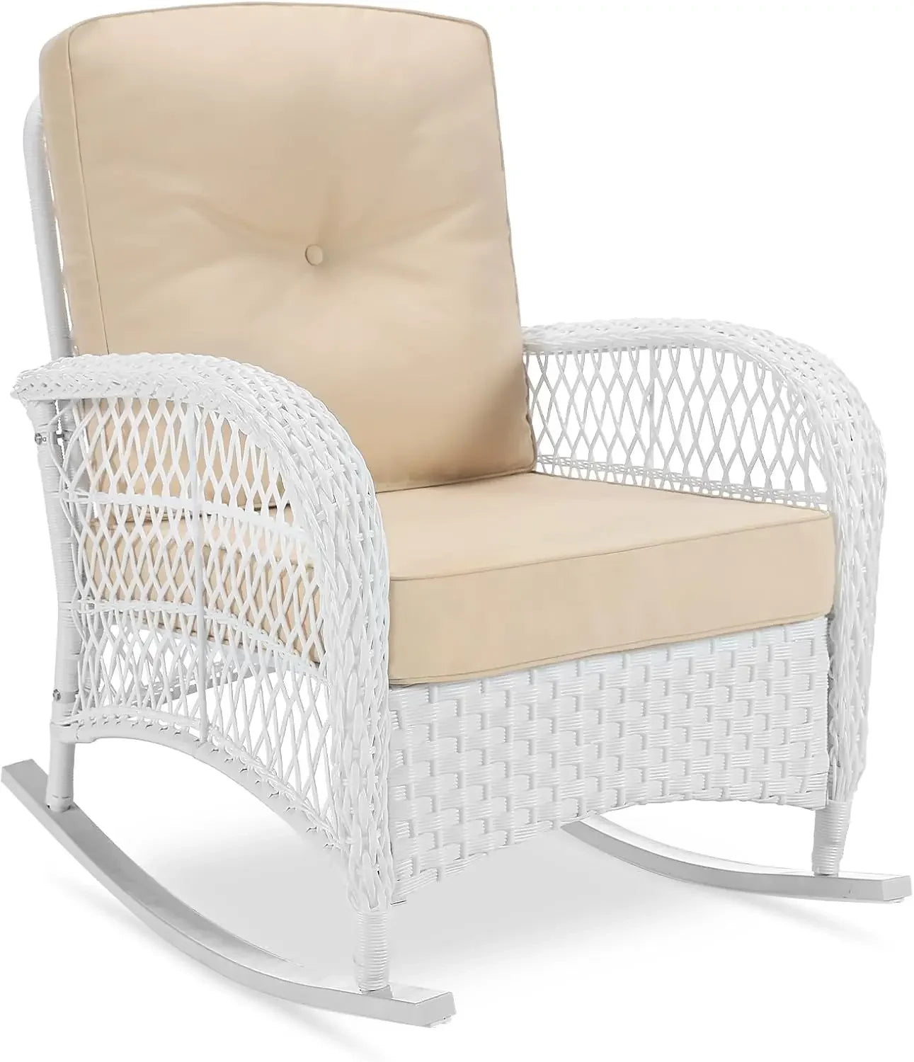 3-piece 2 rattan/wicker rocking chairs, cushions, glass table