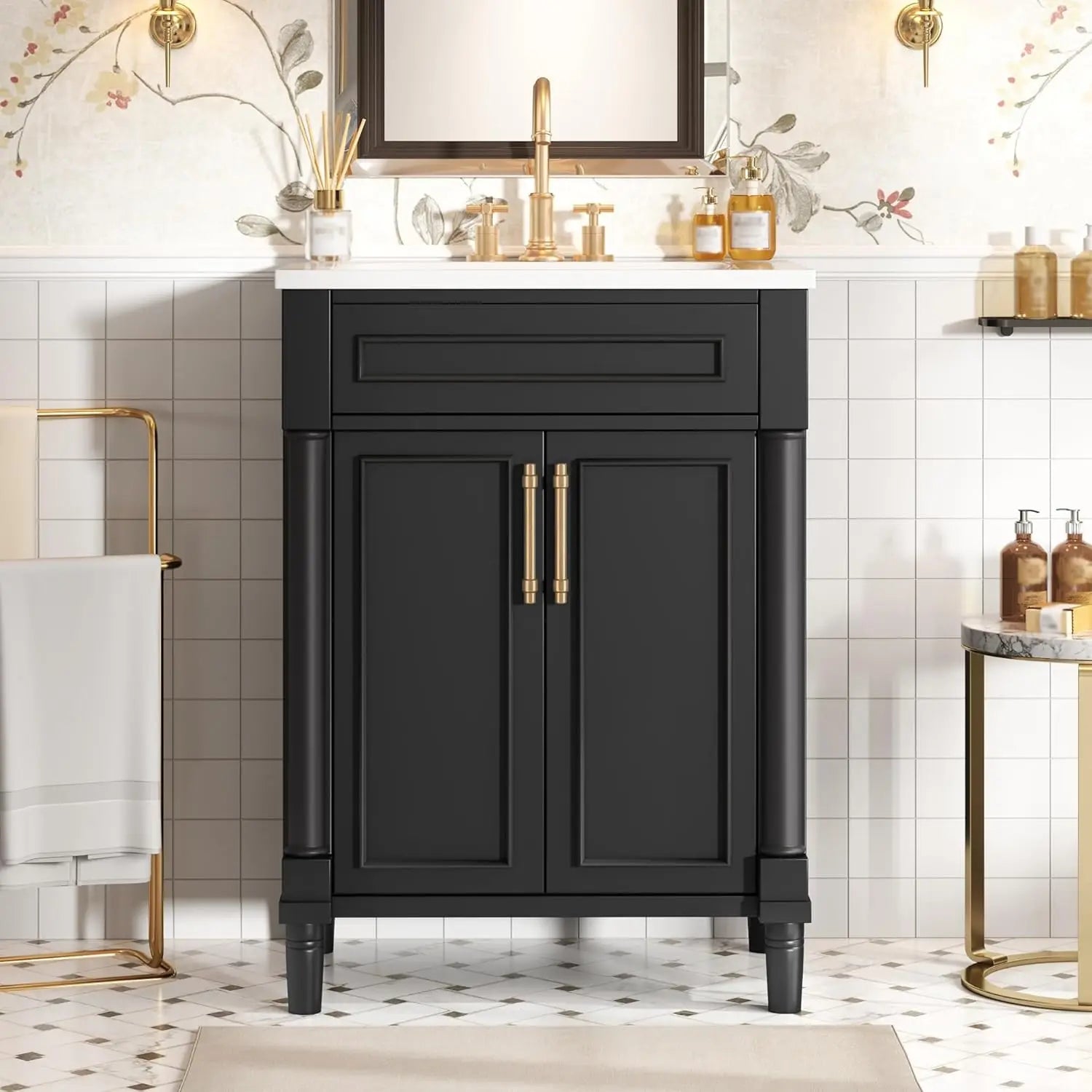 24-inch Vanity Flip Drawer Single Storage Cabinet 2 Drawers