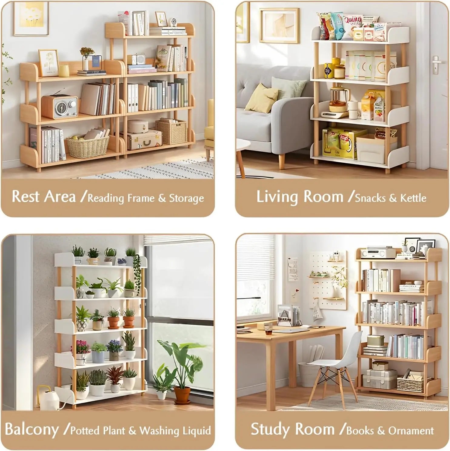 3-Tier Wooden Open Bookcase with Solid Wood Frame.