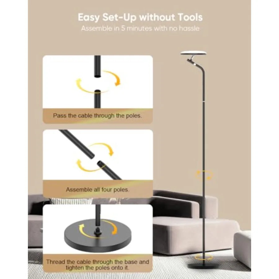 LED Floor Lamp, Remote, Touch Control, 69" Stepless Dimmable Torchiere