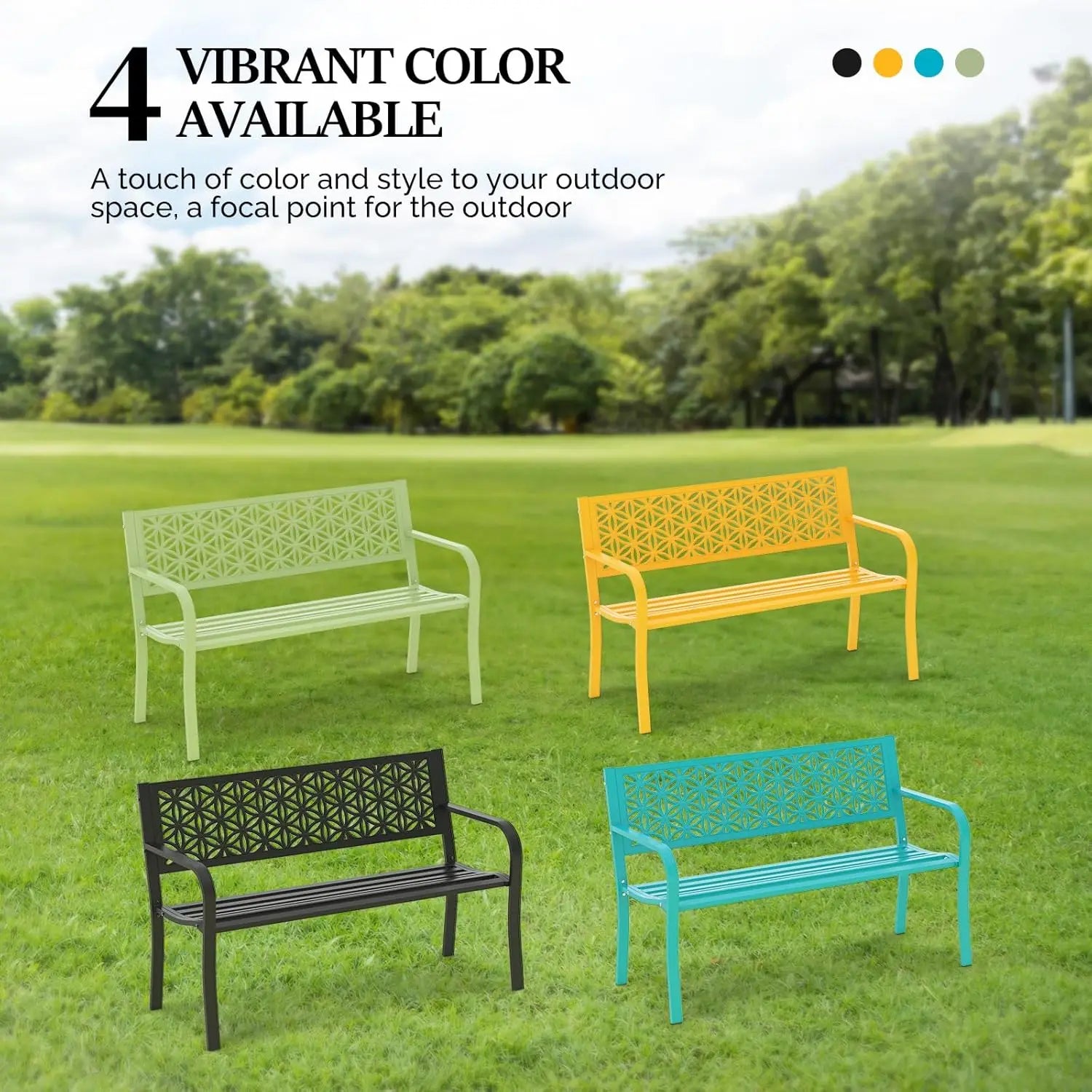 50" Metal Garden Bench Floral Back, 800lb Capacity