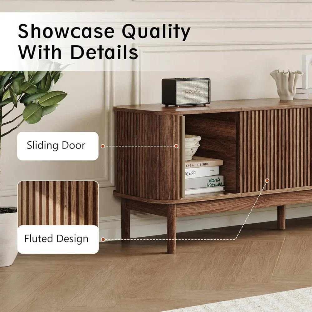 86.6" Fluted Entertainment Center for up to 85" TVs 2 Sliding Doors