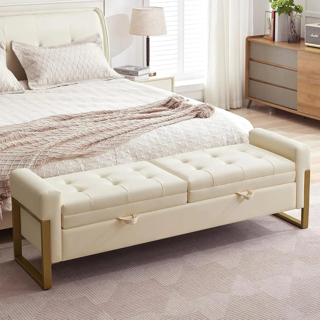 67" End of Bed Ottoman Storage Bench Golden Legs