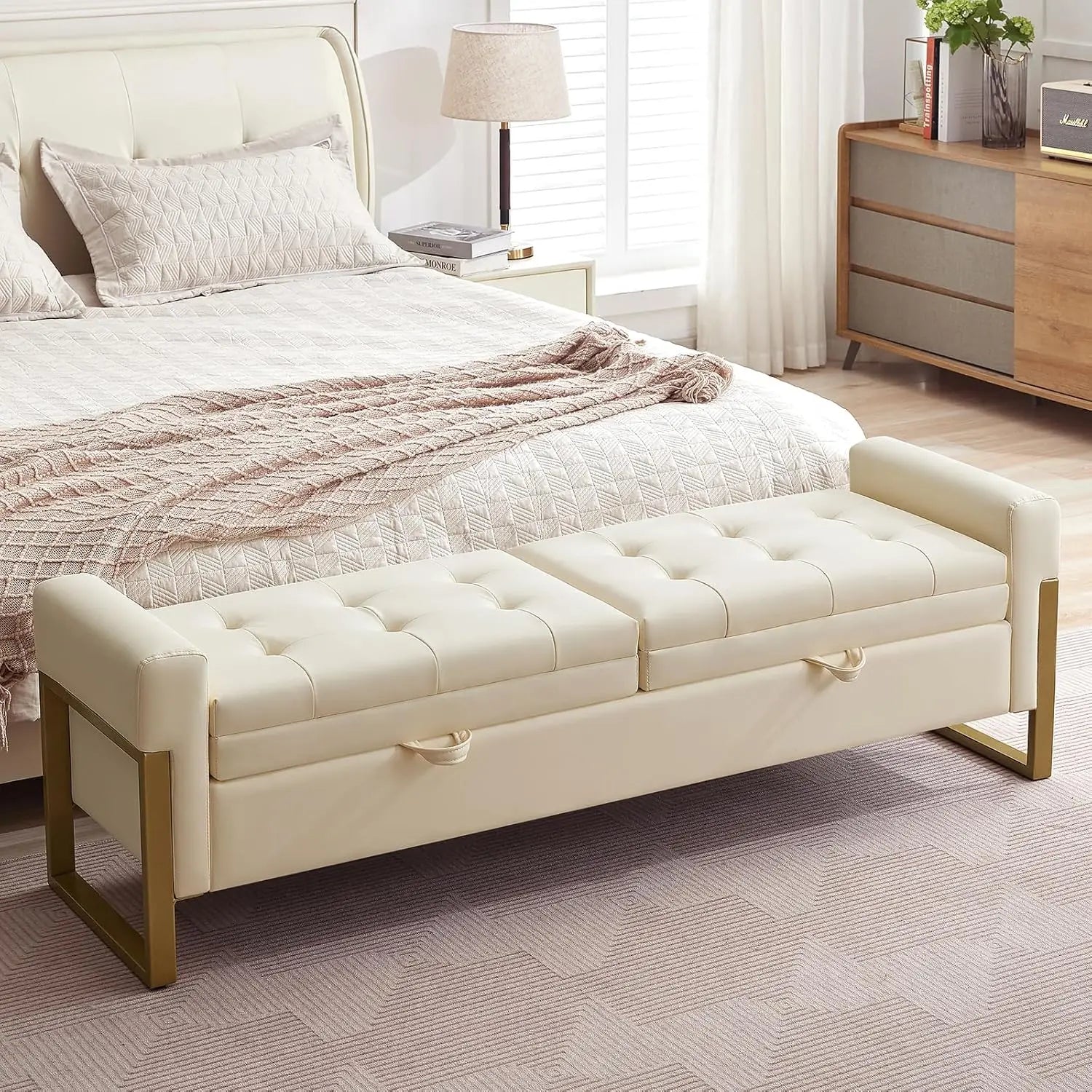 67" End of Bed Ottoman Storage Bench Golden Legs