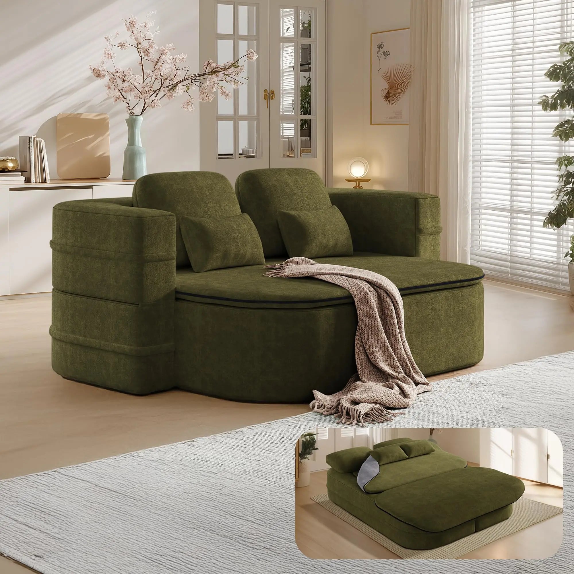 75'' Foldable Sleeper Sofa Bed, Memory Foam Boneless Couch 2-in-1