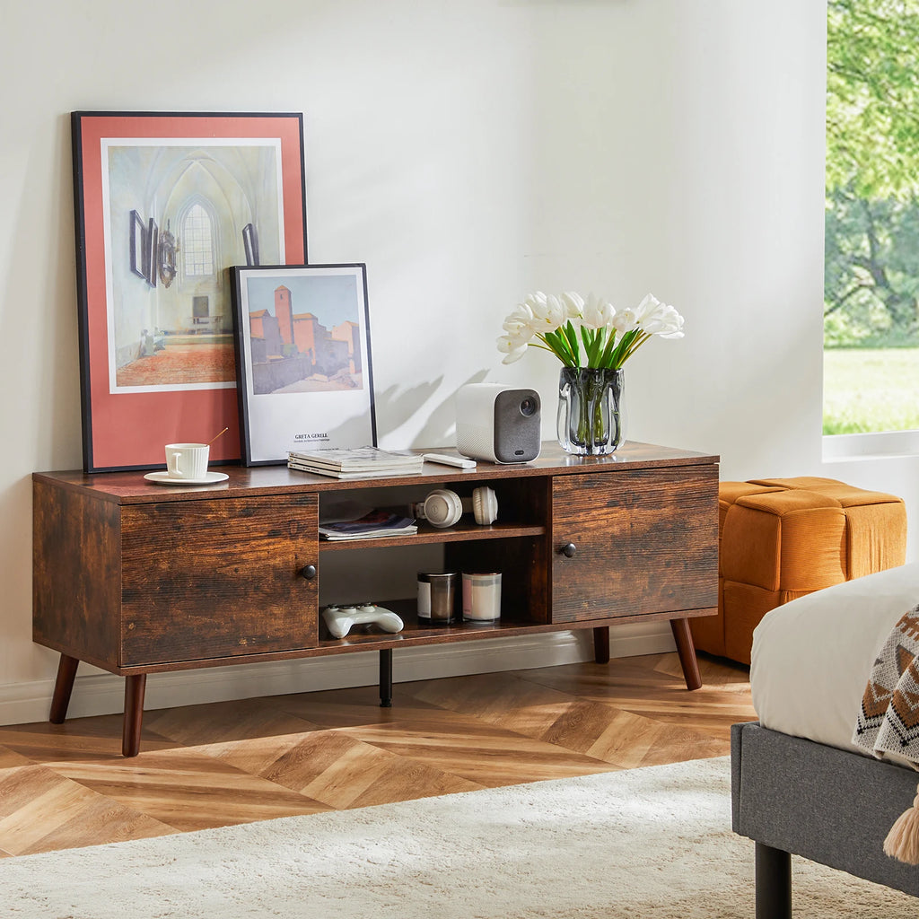 Wooden TV Stand For Up To 60 Inch TV's, Adjustable Shelf, 2 Storage