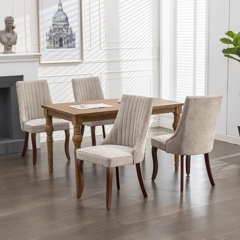 Velvet Upholstered Dining Chairs Set of 6 Wood Legs