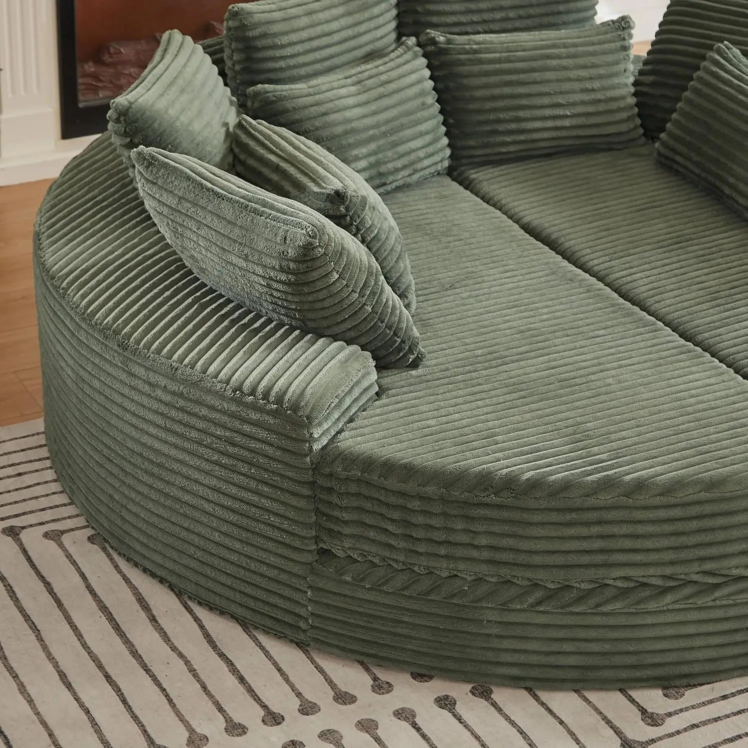 78.5IN Oversized Round Chaise Lounge, Upholstered Corduroy Boneless Sofa