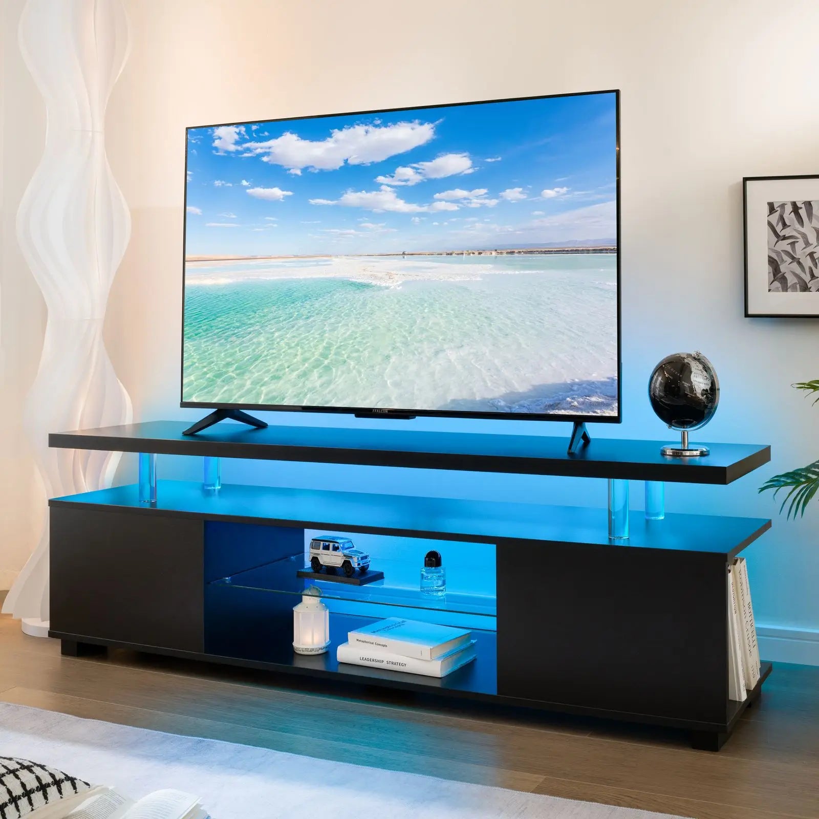 LED Entertainment Center, Gaming Center for 50inch TV, Storage, Shelf