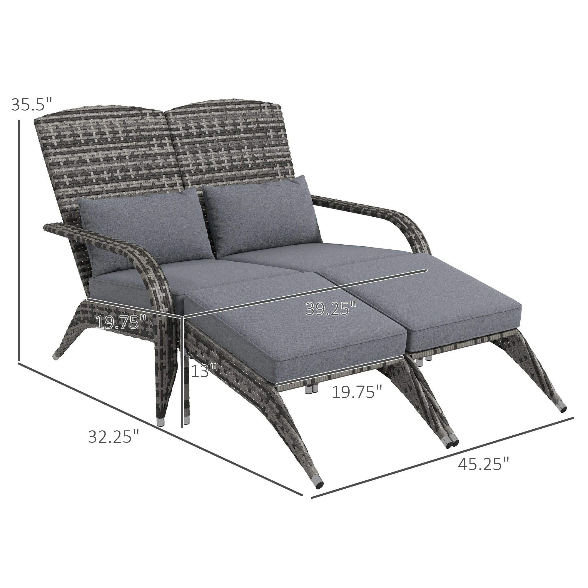 Patio Wicker Adirondack Chair with Cushions, Chair Built for 2